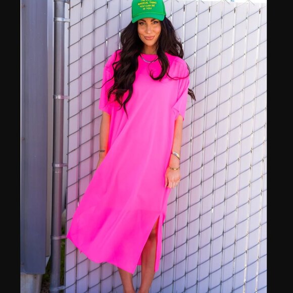 NWT Dressed in LALA Karma Oversized Mesh Dress + Slip - Picture 2 of 4